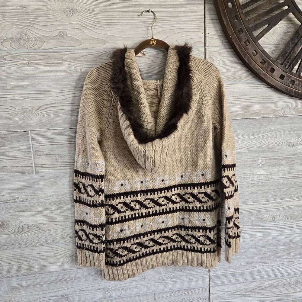 Kenji Handknit Wool Blend Hooded Fur Sweater Womens SZ L - Picture 6 of 7